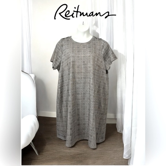 Reitmans, Plus Size Plaid Knee-Length Dress, 3X, Gray, Black - Picture 1 of 10